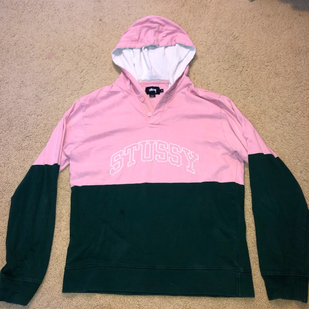 Stüssy pink and green hoodie size M